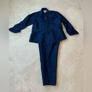 Saks Fifth Avenue Folio Navy Raw Silk Pantsuit  sz xl/12